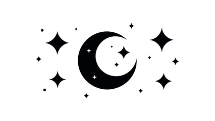 Celestial Night Crescent Moon and Sparkling Stars - Simple, Elegant Vector Illustration