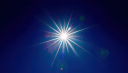  bright sunburst in deep blue sky with vibrant lens flare and glowing clouds, ideal for summer design, energy branding, poster background, or web banner