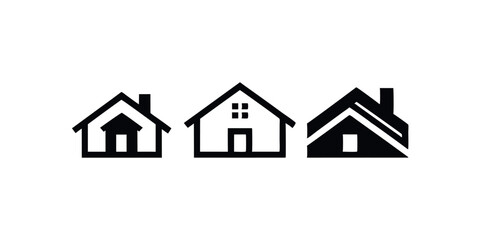 Line Art Residential House Icon Set for Real Estate, Home, Construction, and Property UI and Branding Designs