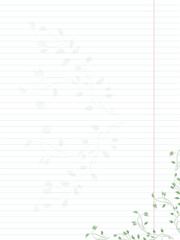 blank lined striped sheet with watercolor green twigs and leaves