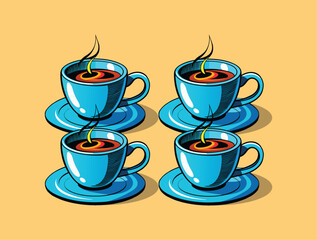 Pop Art Inspired Bright, bold colors and comic-style Blue coffee cup Vector illustration 