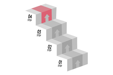 Fototapeta premium Four step staircase upward progress infographic vector illustration for business success process workflow strategy and career advancement design.