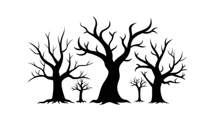 Fototapeta premium Scary Spooky Tree Silhouette Vector with Ground and Mist Effect for Halloween, Horror Forest, and Haunted Night Designs