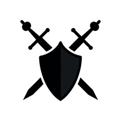 Medieval Shield and Crossed Swords Silhouette Vector Emblem for Warrior, Security, and Game Design Themes