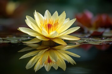 Yellow Water Lily Reflecting in Dark Water