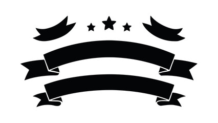 Simple Blank Ribbon Banner Vector Set in Black for Labels, Logos, and Badge Design, Printable Clipart for Vintage and Retro Projects