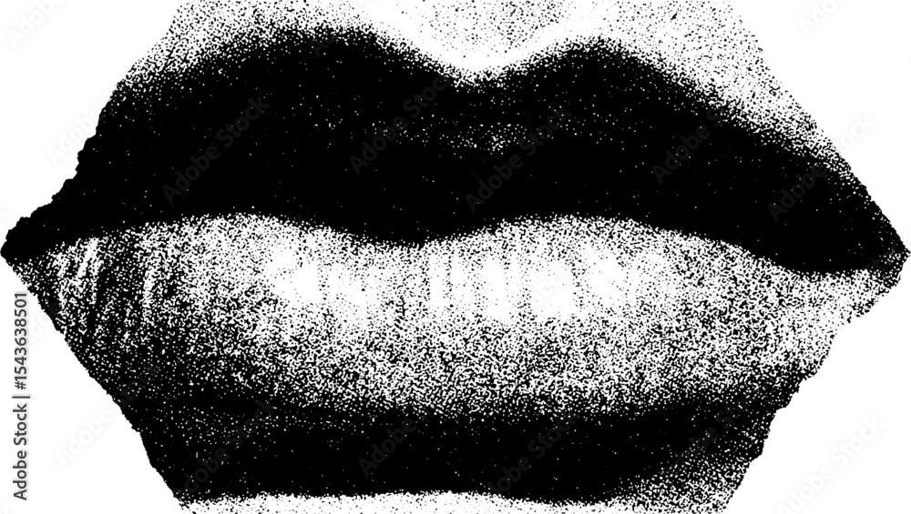 Poster monochrome artistic lip design with dotted pattern for creative graphic projects