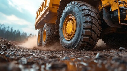 Heavy-duty dump truck on dirt road