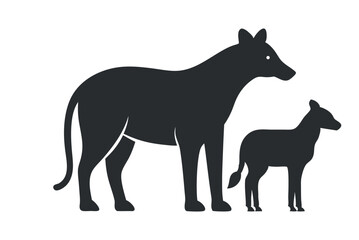 Obraz premium Silhouette of a wolf with her cub, symbolizing wildlife, animal bond, motherhood in nature, forest creatures, and wilderness family-themed illustrations.
