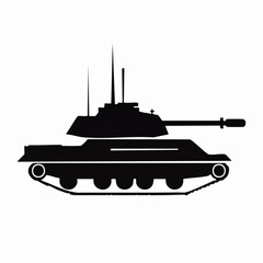 Fototapeta premium Vector illustration of a modern military tank in black silhouette isolated on white background.