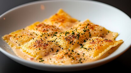 Baked cheese ravioli in creamy sauce
