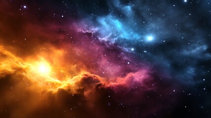 Fototapeta premium Vibrant Cosmic Landscape with Colorful Nebula and Stars Shining Brightly in the Depths of Space