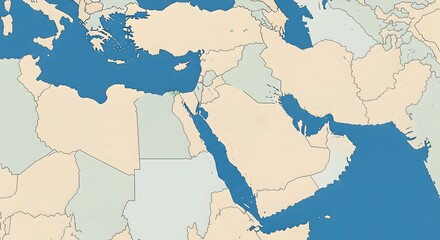Obraz premium Minimal geographical map of the Middle East showing coastlines and land shapes with soft colors, flat vector style, labeled only 'Strait of Hormuz'