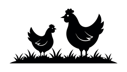 Obraz premium Chicken and Hen Silhouette Farm Vector