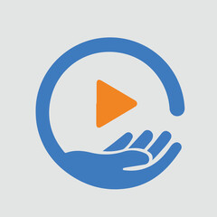 Hand on play vector icon
