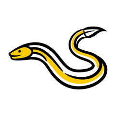 Fototapeta premium Cartoon eel with yellow and black stripes swimming smoothly 