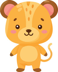 Cartoonish Golden Lion Cub with Rosy Cheeks and a Curled Tail.