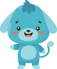 Cheerful Cartoon Blue Puppy with Rosy Cheeks and a Curled Tail.