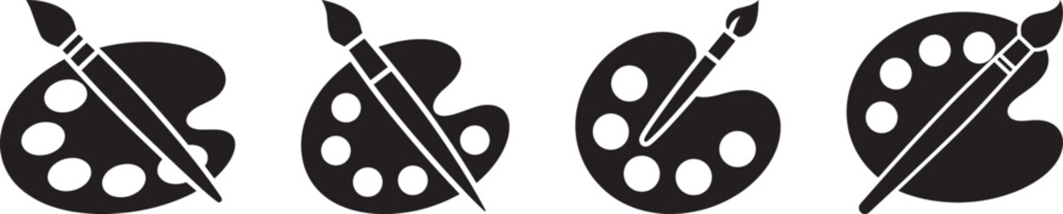 Painting Icon Style Vector icons, Palette icon set artist paint palette tool vector symbol painter watercolor pal, Simple Silhouette of Palette and Brush. Vector Image. Black contour Palette 