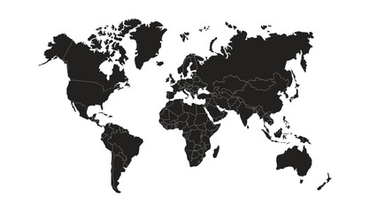 Obraz premium Minimalist Black World Map Vector with Country Borders for PowerPoint and Infographics.