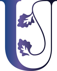 Artistic Letter U with Blue to Purple Gradient and Vine Motif
