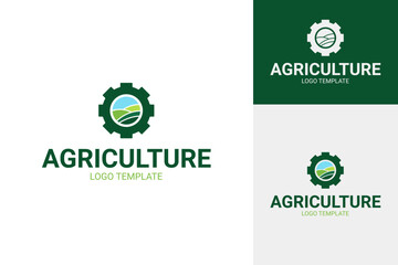 Agriculture with gear icon logo design template vector illustration