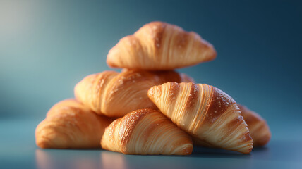 Freshly baked golden croissant stack with flaky texture and soft layers