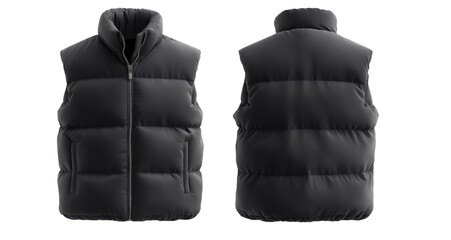 Black Puffer Vest for Men and Women – Stylish and Warm Outerwear on isolated background, generative ai	