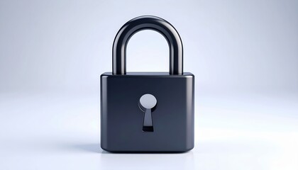 Fototapeta premium Sleek dark grey padlock centered on a clean white background showcases security concept artfully.