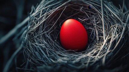 Single Orange Egg in Bird Nest  Macro Photography