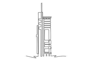  Sky building concept. Single line draw design. Vector graphic illustration