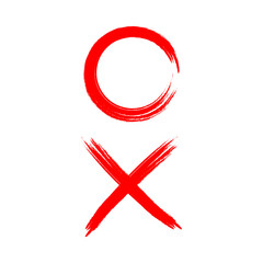 Vector red correct and wrong paint ink brush stroke, line, texture, banner, background