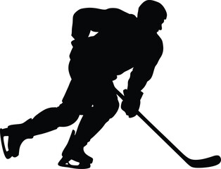 Ice Hockey Player Silhouette Action Pose Black silhouette