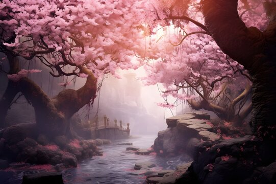 Cherry Blossom Fantasy: A dreamy shot of cherry blossoms in full bloom, creating a fairytale-like atmosphere