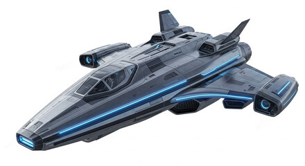 Futuristic Science Fiction Fighter Spaceship Isolated on White Background