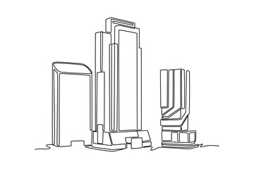 Sky building concept. Single line draw design. Vector graphic illustration