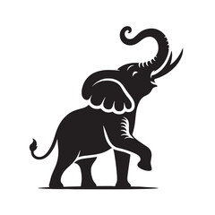 Majestic elephant silhouette with raised trunk – elegant black vector graphic perfect for safari themes, wildlife branding, educational content, and cultural art projects.