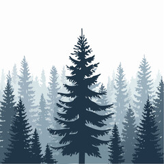 silhouettes of fir trees are set against a background of coniferous spruce pattern