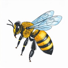 Detailed Bee Illustration with Yellow and Black Stripes