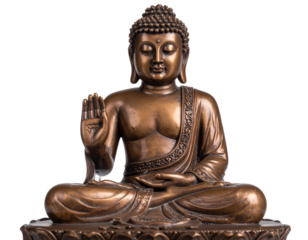 Miniature Buddha Figurine in Hand Gesture of Blessing, Close-Up, Transparent Background