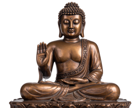 Miniature Buddha Figurine in Hand Gesture of Blessing, Close-Up, Transparent Background