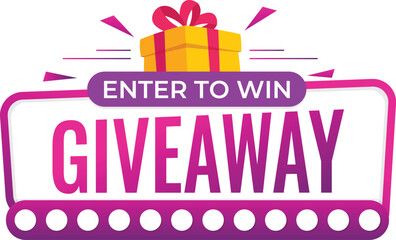 Giveaway banner label with gift box. Enter to win giveaway vector label for banner design.