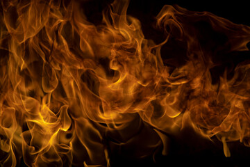 Fire flame isolate on black background. Burn flames, abstract texture. Art design for fire pattern,...
