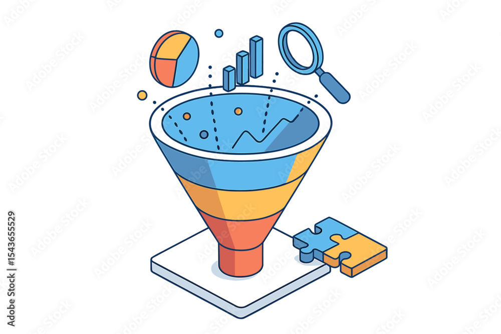 Aufkleber colorful marketing funnel graphic illustrating data analysis and optimization strategies for busines