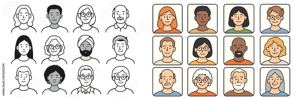 Aufkleber Diverse group of individuals featuring various emotions and expressions displayed in a grid format