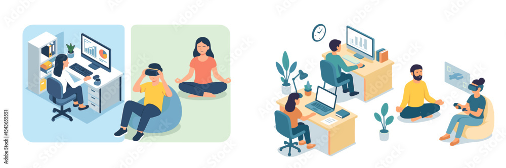 Poster Exploring technology and mindfulness in a modern workspace during the day