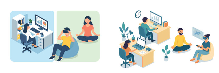 Exploring technology and mindfulness in a modern workspace during the day
