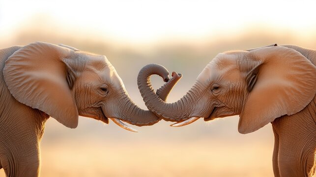 the image showcases two animal heads facing each other in a symmetrical composition. the animals' flexible noses are entwined, forming a heart like shape in the center