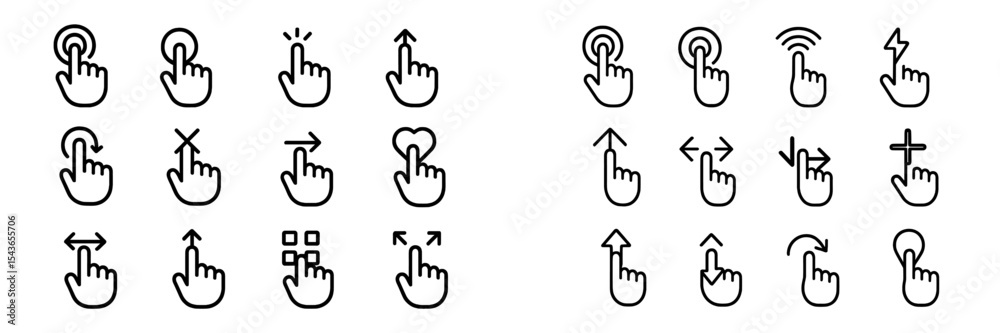 Poster Various hand gestures and symbols used for touch and interaction in digital interfaces displayed on a clean background