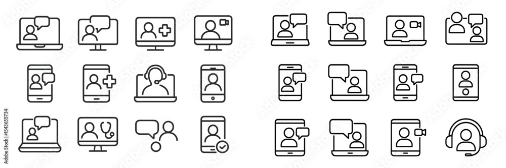 Poster Collection of online communication icons representing various virtual interaction methods